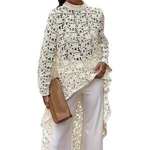 NWT PrettyGarden High Neck High Low Hem Asymmetrical Lace Cut Out Top Small